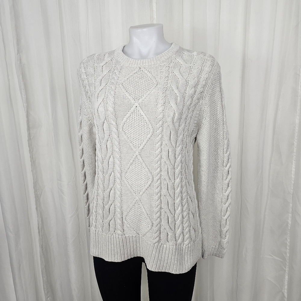 Alashan Cream Ivory Cotton Cashmere Cable Knit Sweater Size Medium